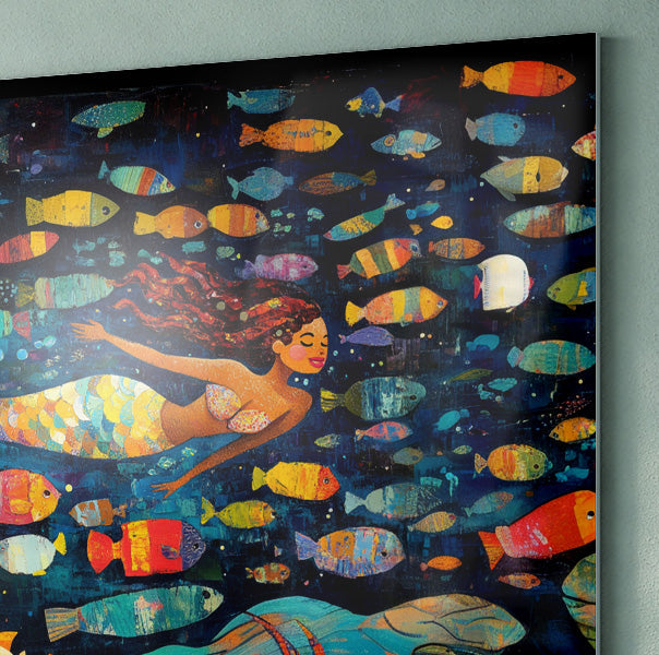 Black Mermaid Swimming with Fish African American canvas print view 22