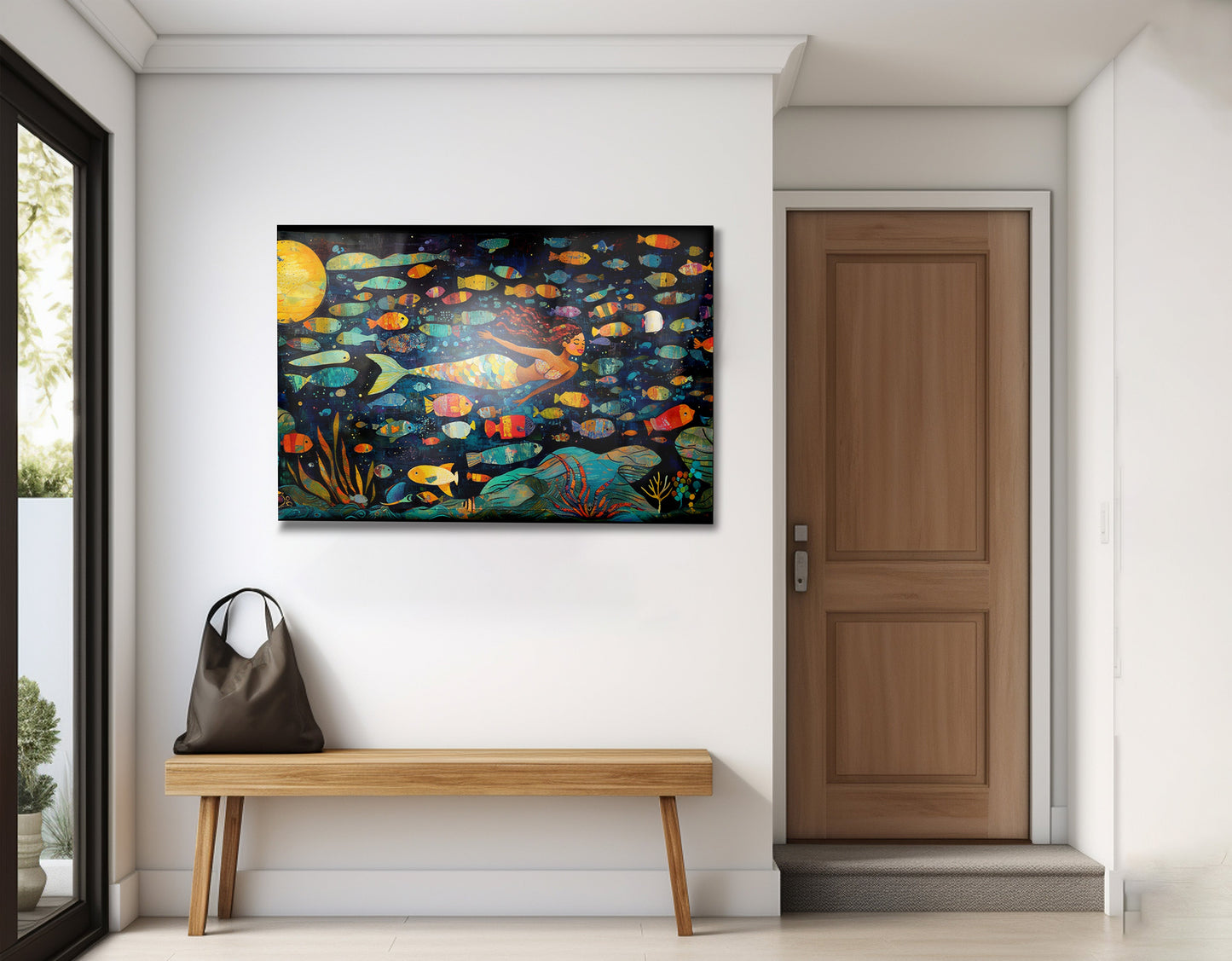 Black Mermaid Swimming with Fish African American canvas print view 23