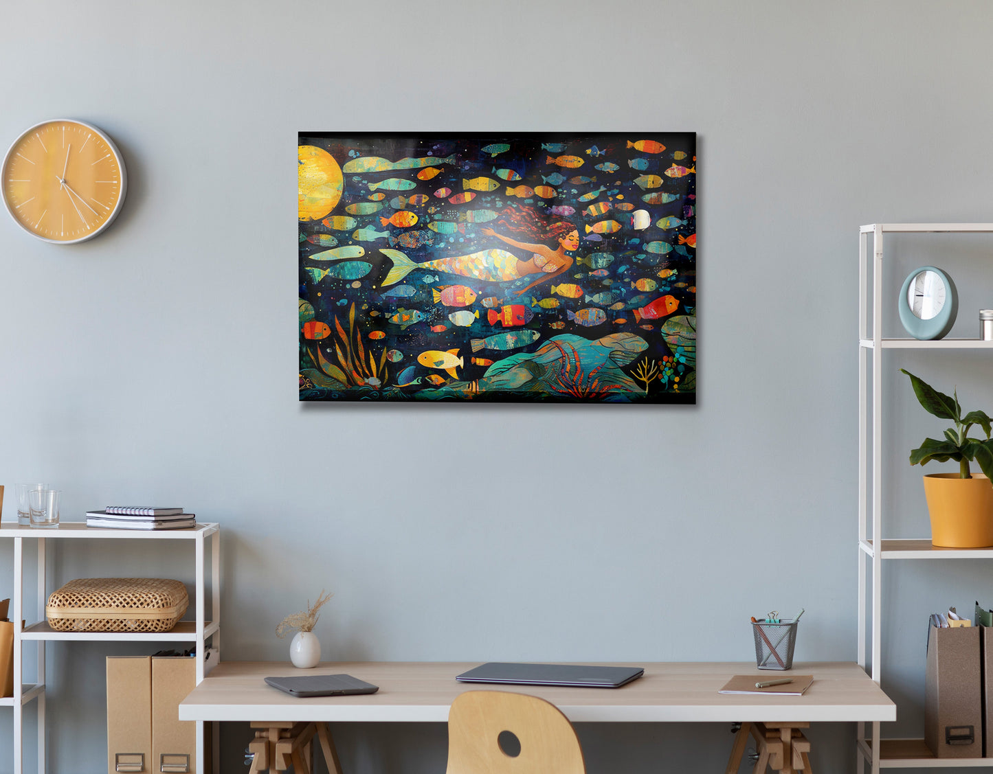 Black Mermaid Swimming with Fish African American canvas print view 24
