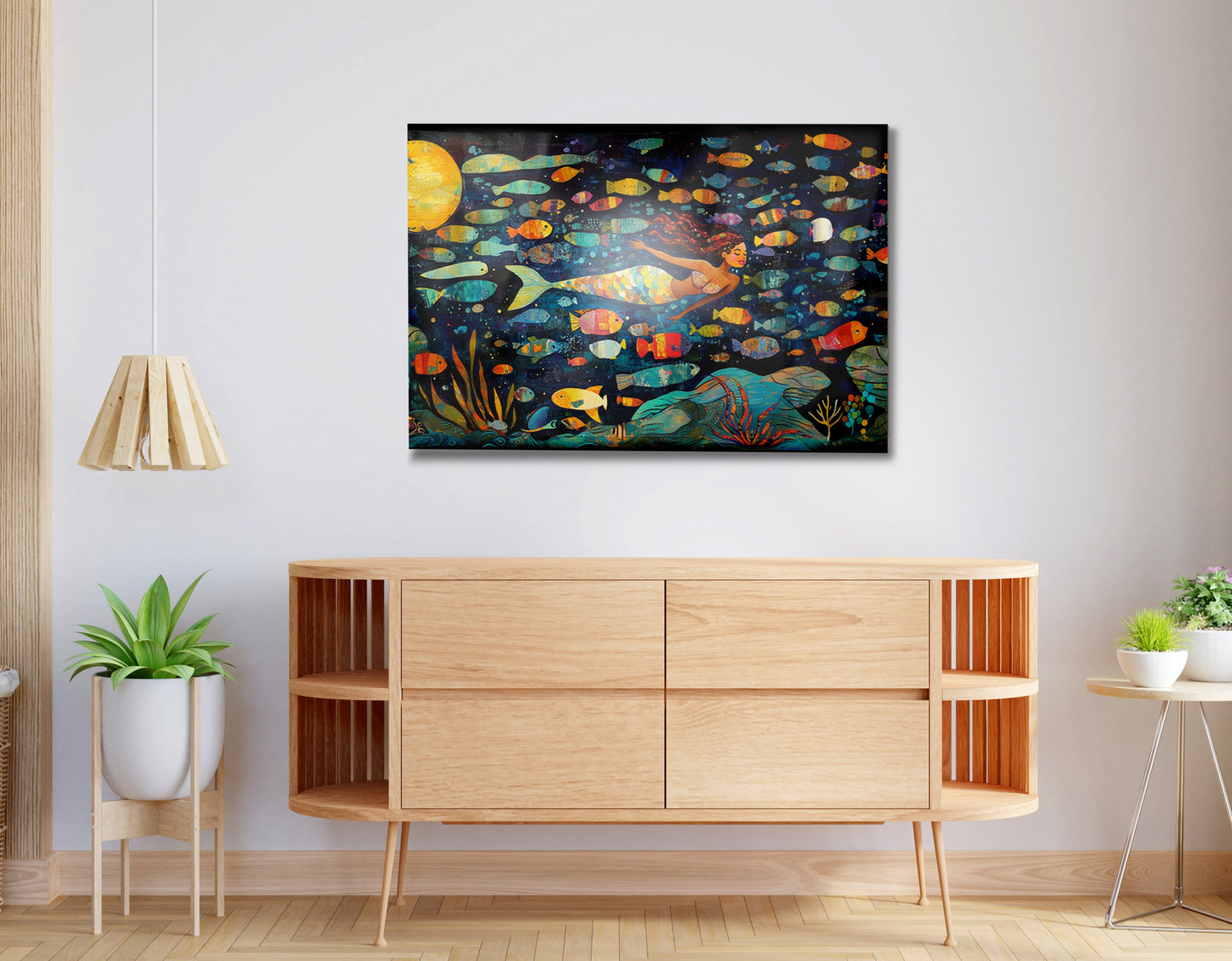 Black Mermaid Swimming with Fish African American canvas print view 20