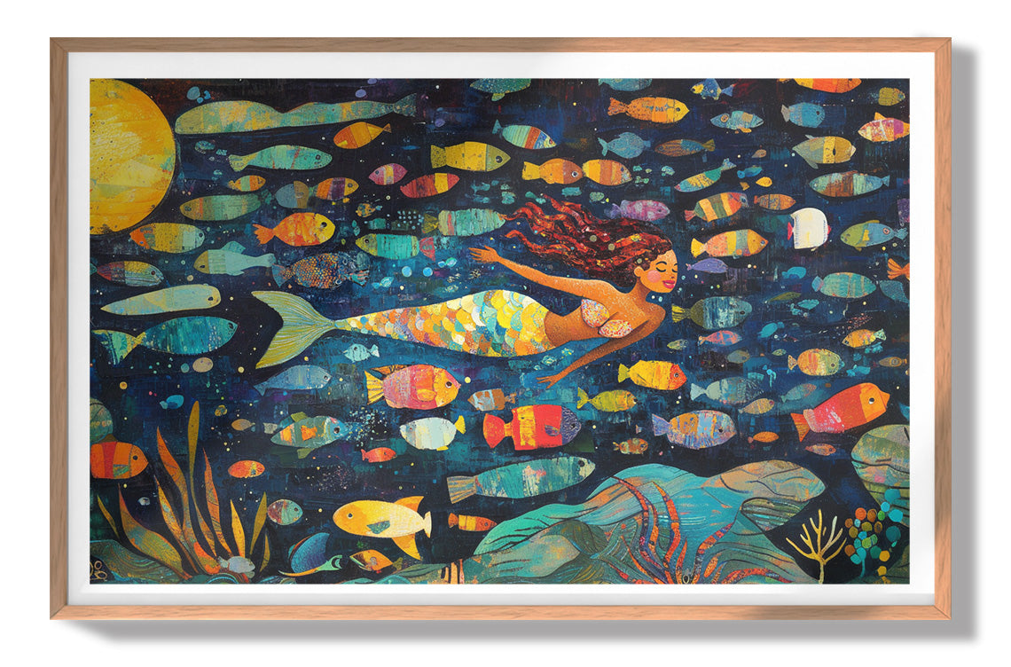 Black Mermaid Swimming with Fish African American canvas print view 79