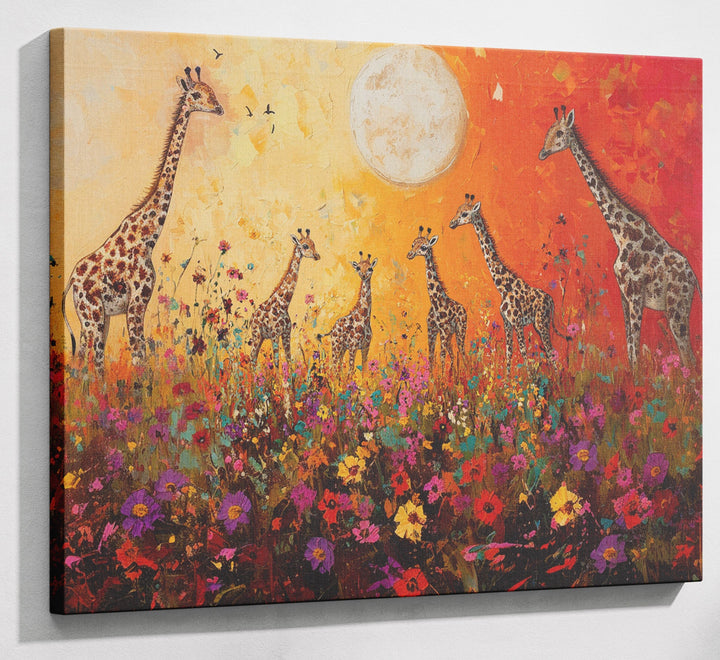 Giraffe Family Sunset African American canvas print canvas print with visible wall art format