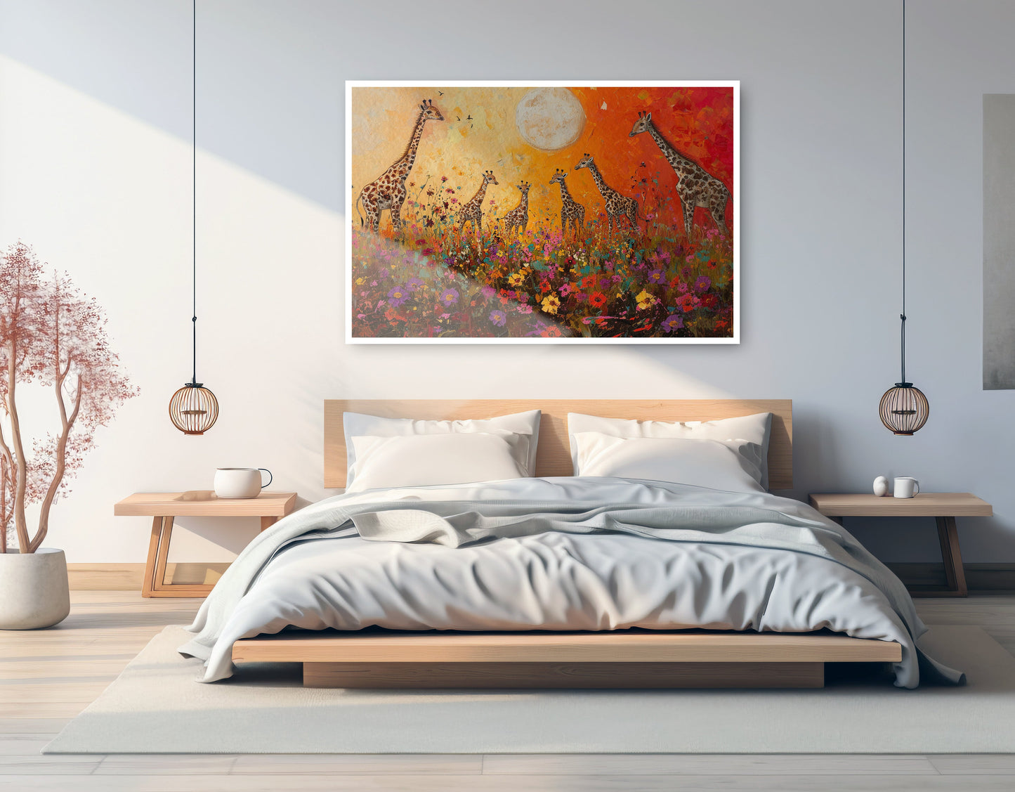 Giraffe Family Sunset African American canvas print artwork view