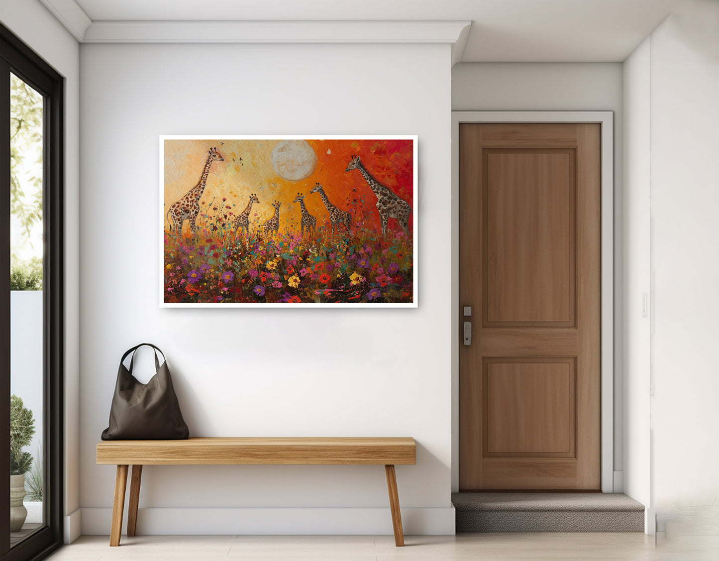 Giraffe Family Sunset African American canvas print home decor view