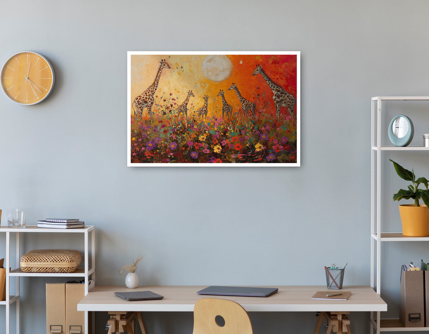 Giraffe Family Sunset African American canvas print print view