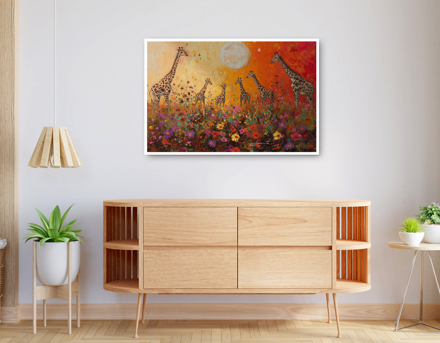 Alternate view of Giraffe Family Sunset African American canvas print