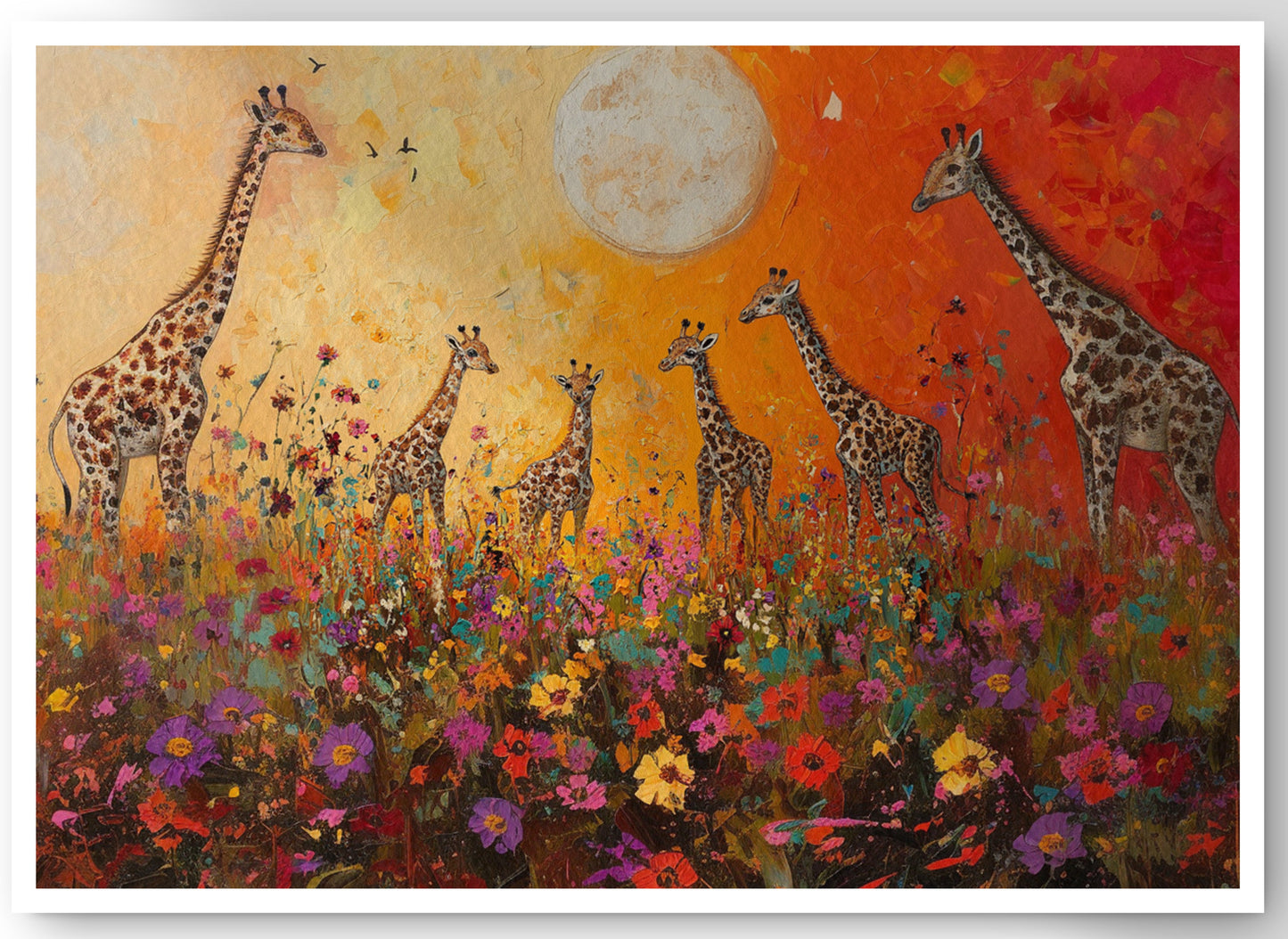 Giraffe Family Sunset African American canvas print by MoomZee Artwork