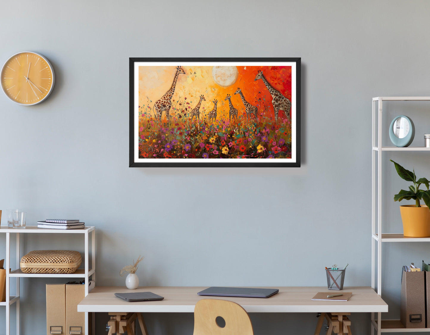 Giraffe Family Sunset African American canvas print view 72