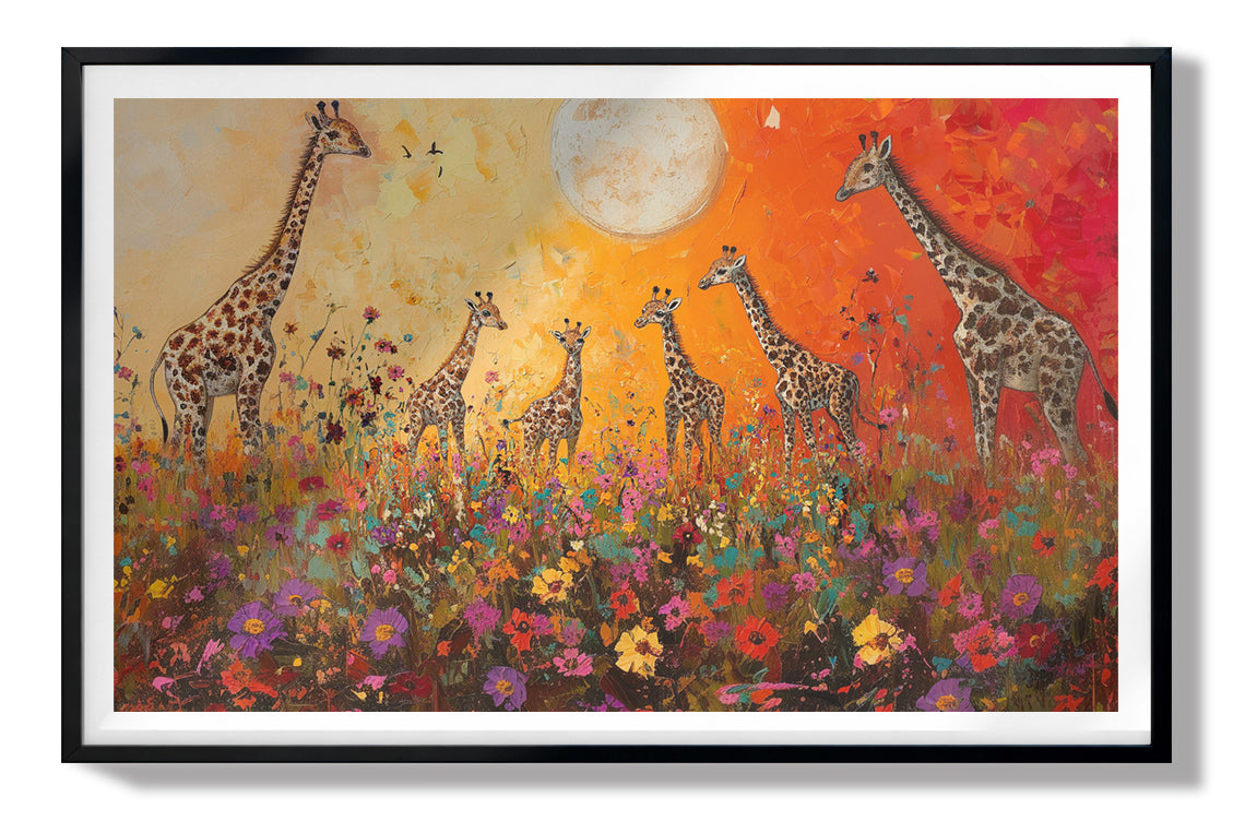 Giraffe Family Sunset African American canvas print view 67