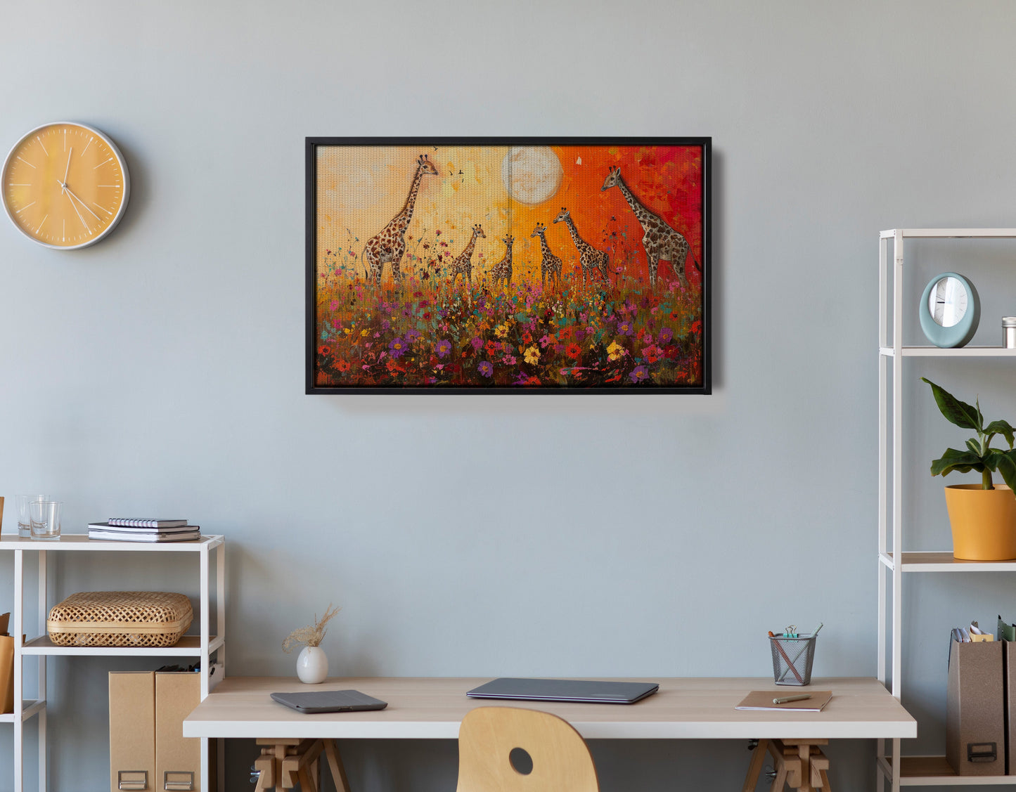 Giraffe Family Sunset African American canvas print view 30