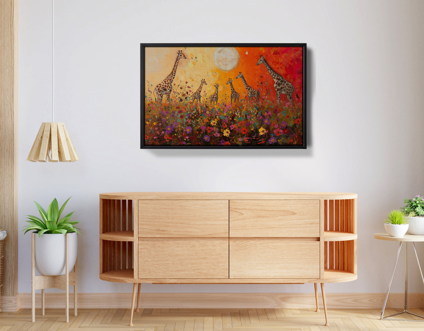 Giraffe Family Sunset African American canvas print view 26