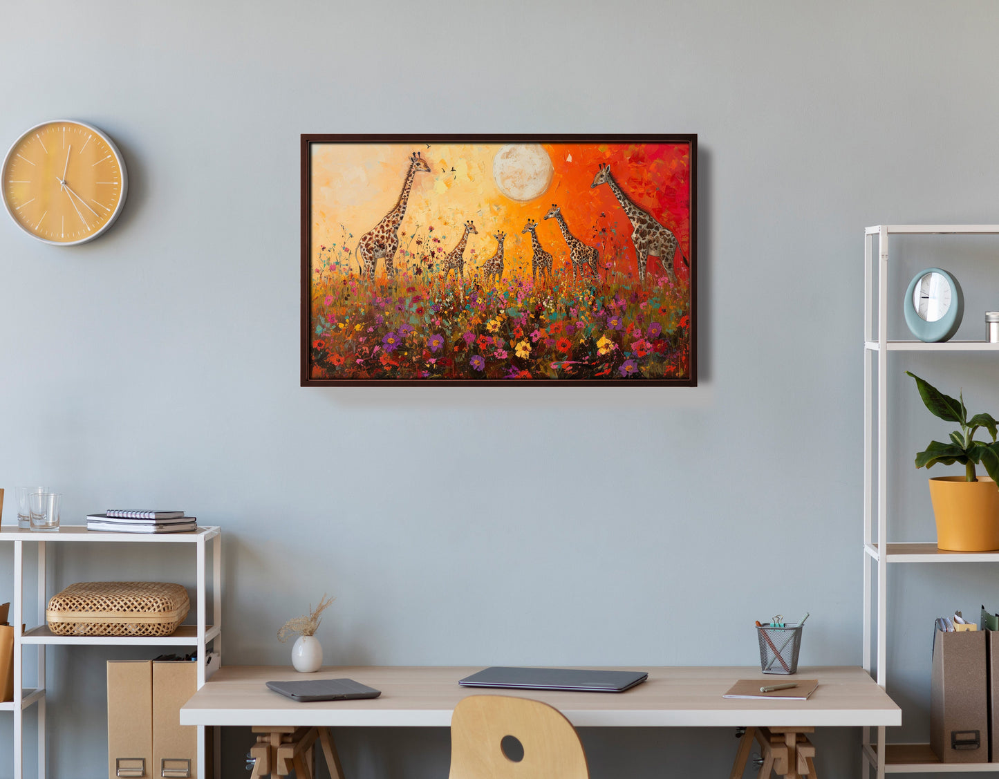 Giraffe Family Sunset African American canvas print view 36