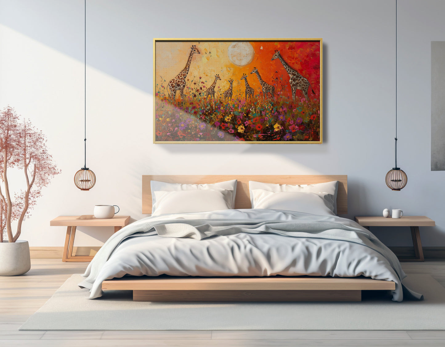 Giraffe Family Sunset African American canvas print view 39