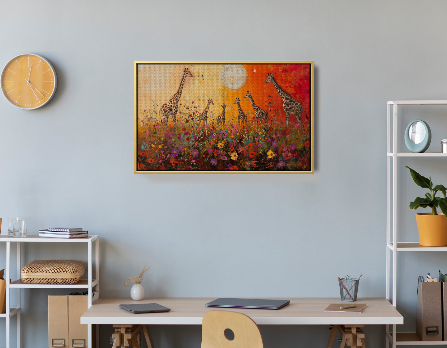 Giraffe Family Sunset African American canvas print view 42