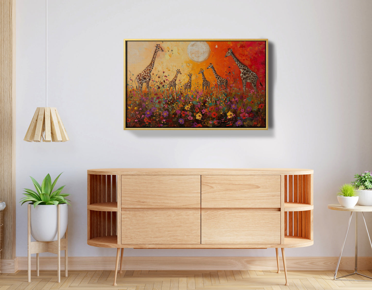 Giraffe Family Sunset African American canvas print view 38