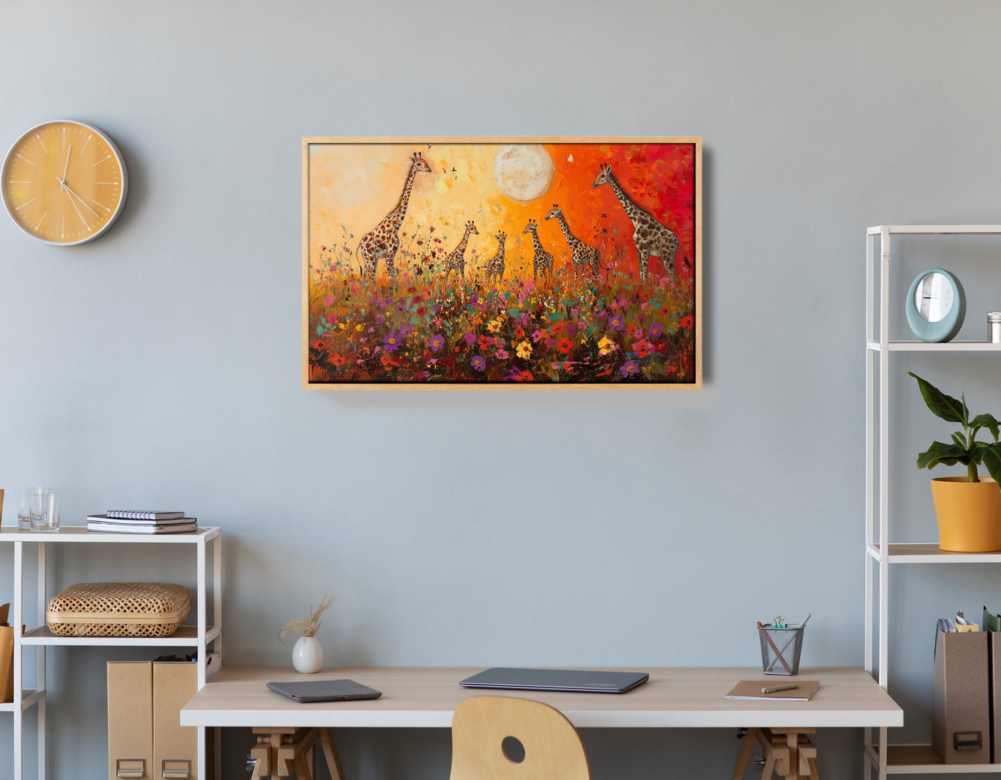 Giraffe Family Sunset African American canvas print view 54