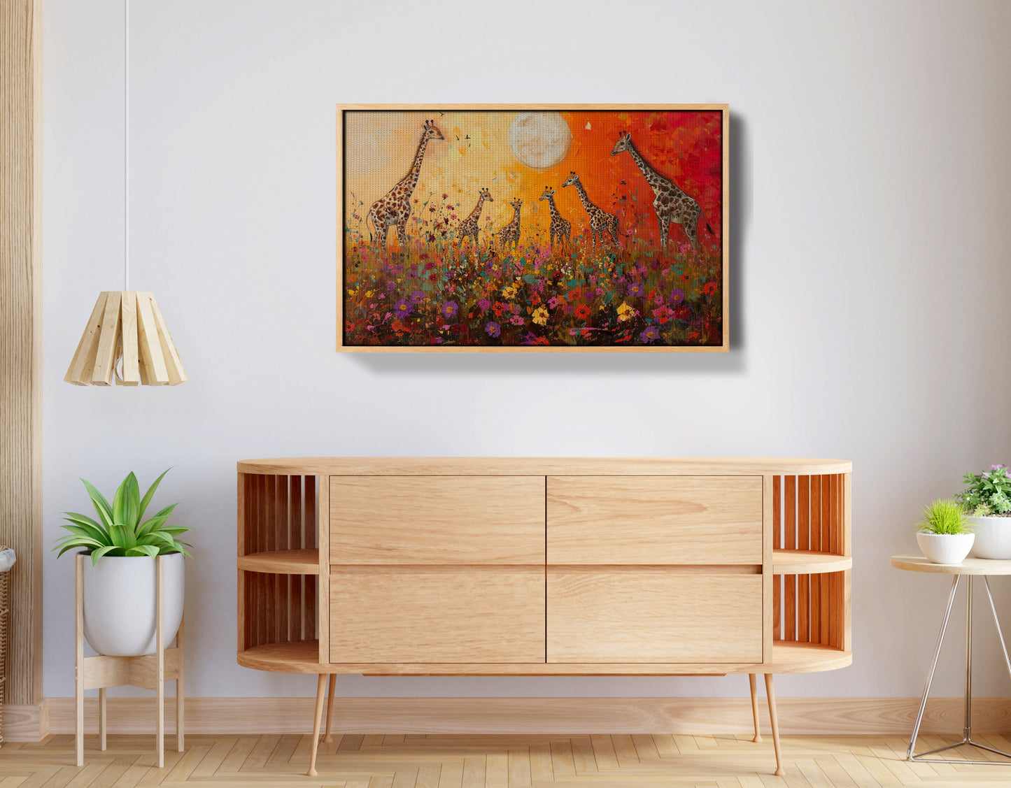 Giraffe Family Sunset African American canvas print view 50