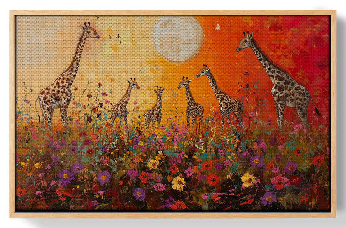 Giraffe Family Sunset African American canvas print view 49