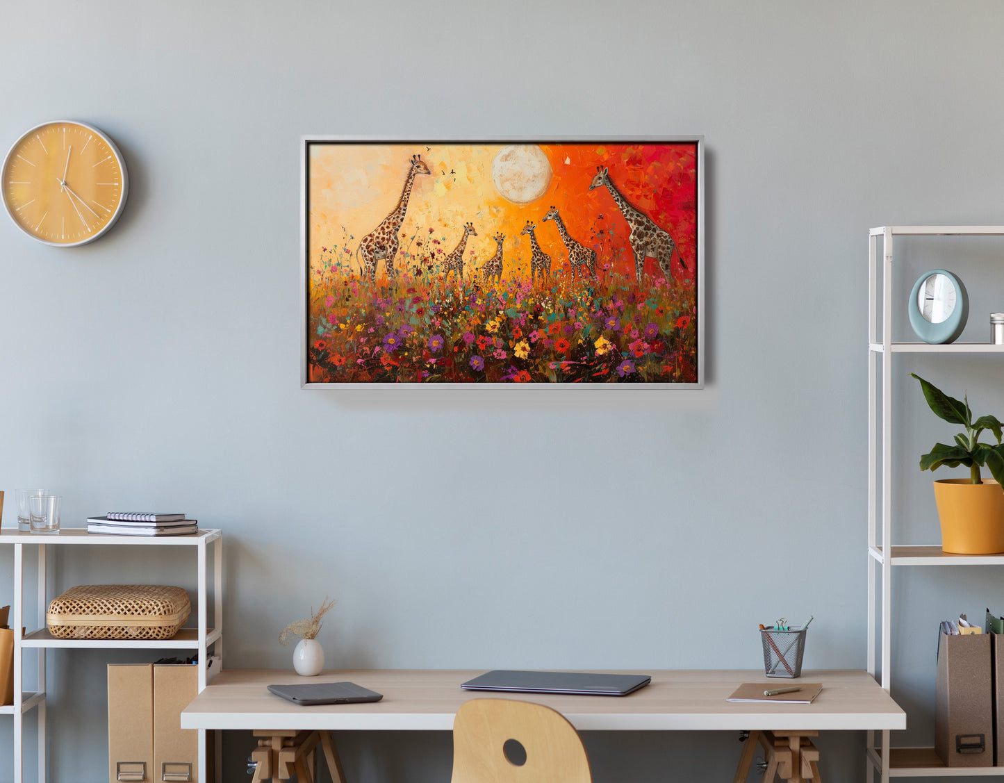 Giraffe Family Sunset African American canvas print view 60
