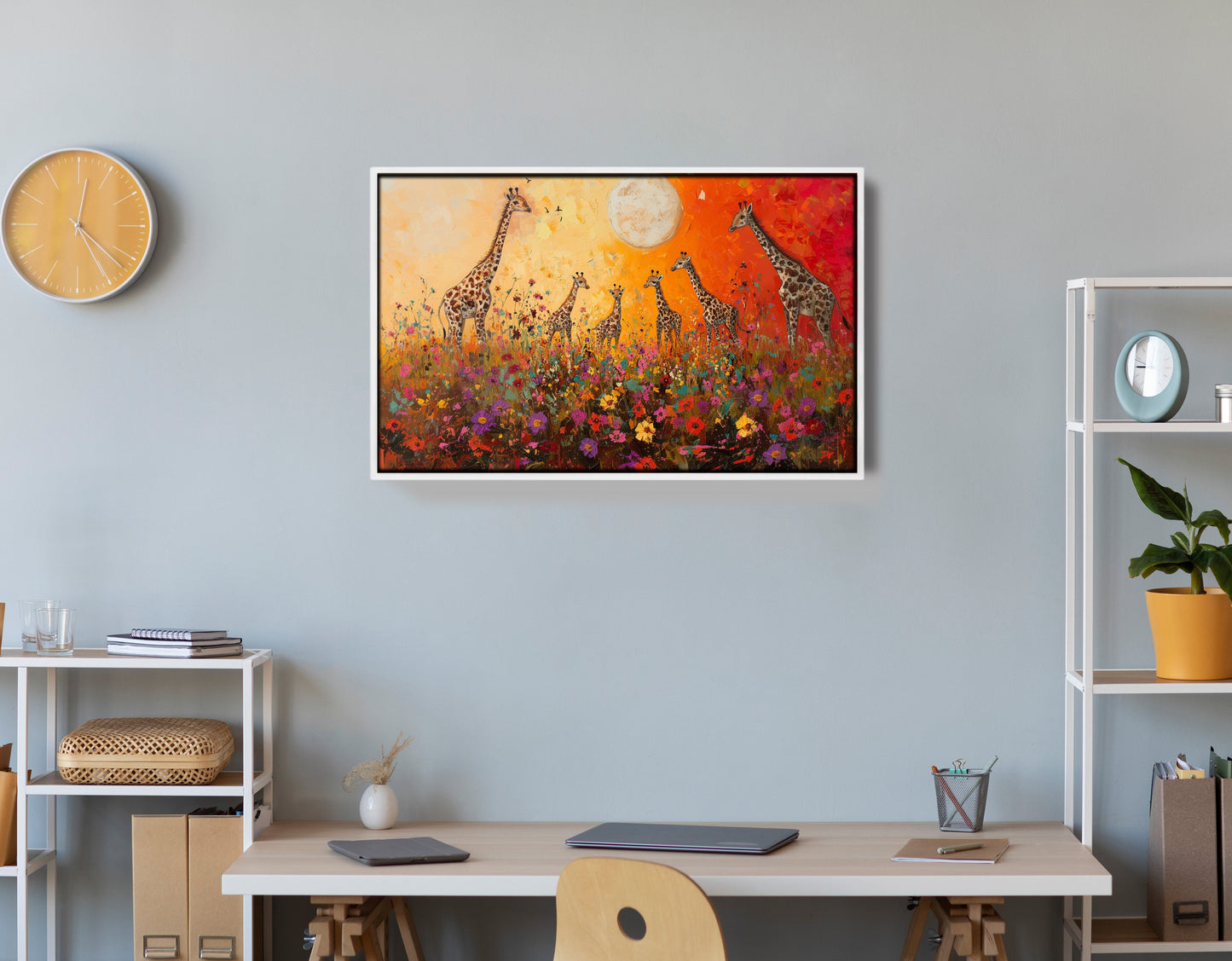 Giraffe Family Sunset African American canvas print view 66