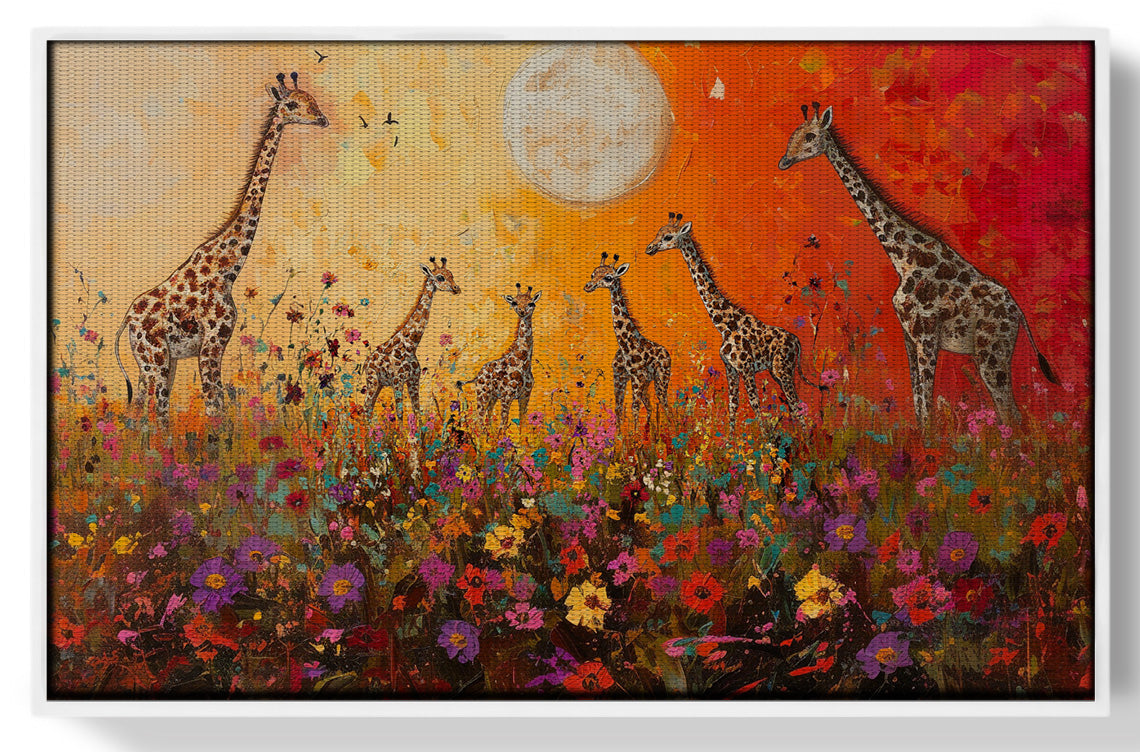 Giraffe Family Sunset African American canvas print view 61