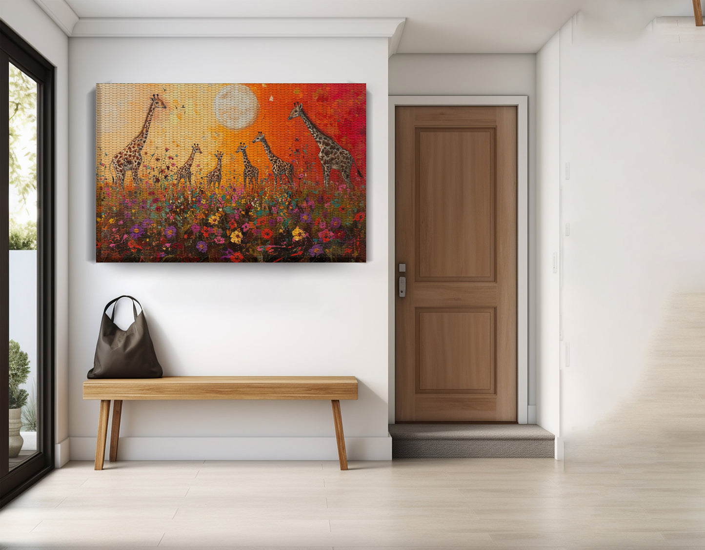Giraffe Family Sunset African American canvas print view 17