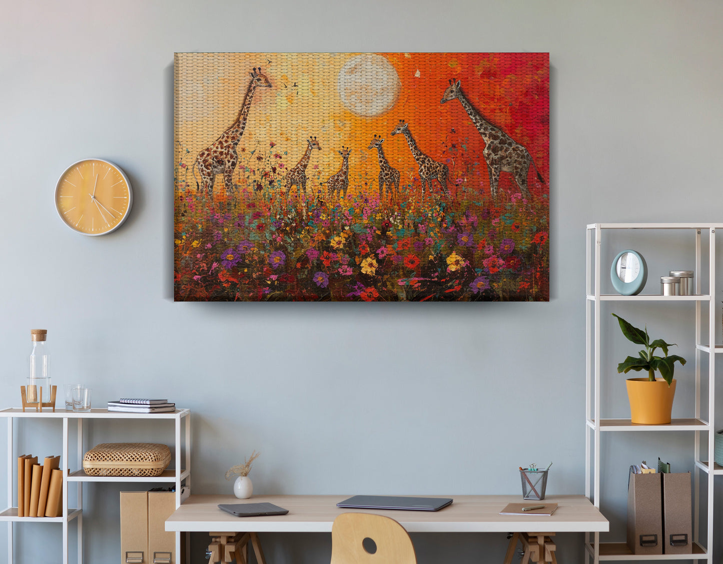 Giraffe Family Sunset African American canvas print view 18