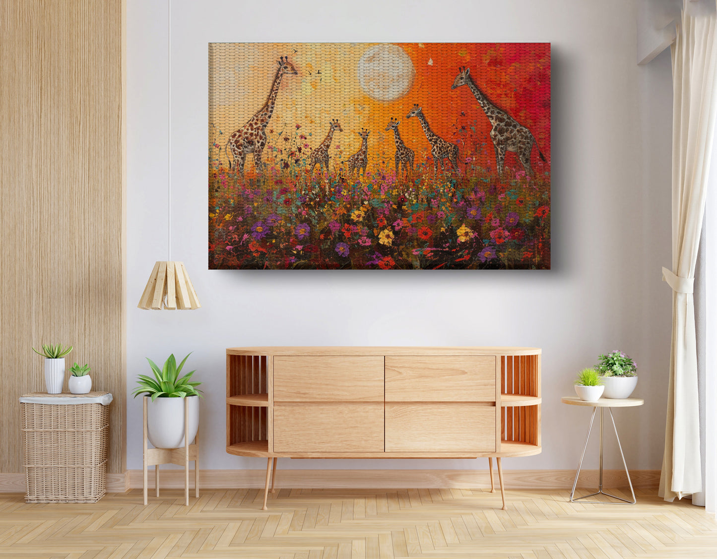 Giraffe Family Sunset African American canvas print view 14