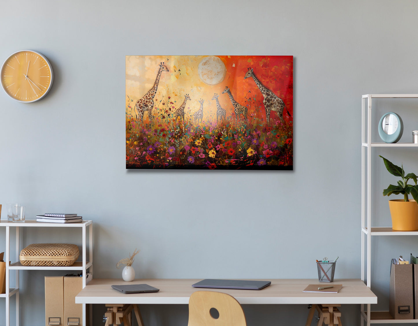 Giraffe Family Sunset African American canvas print view 24
