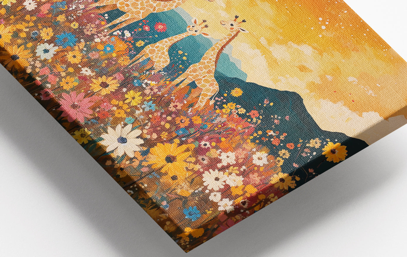 Close-up of Giraffe Village Landscape African American canvas print detail