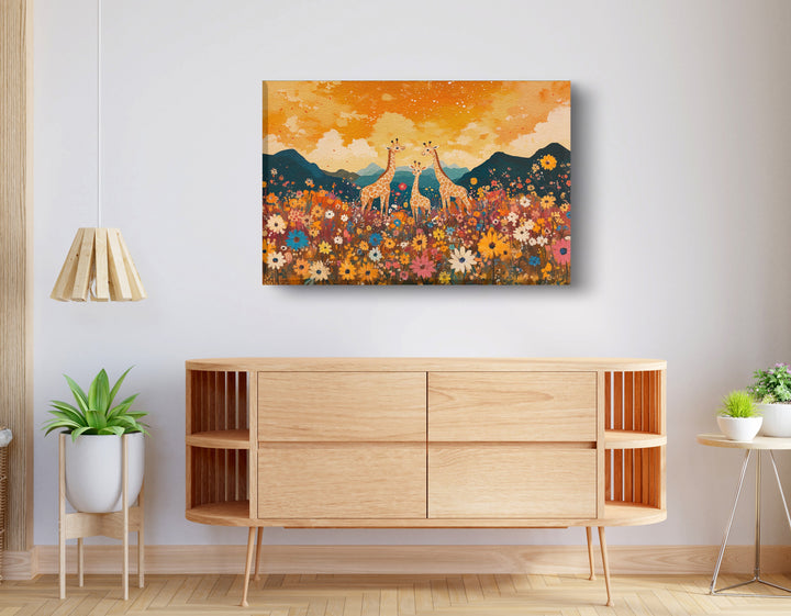 Giraffe Village Landscape African American Wall Art