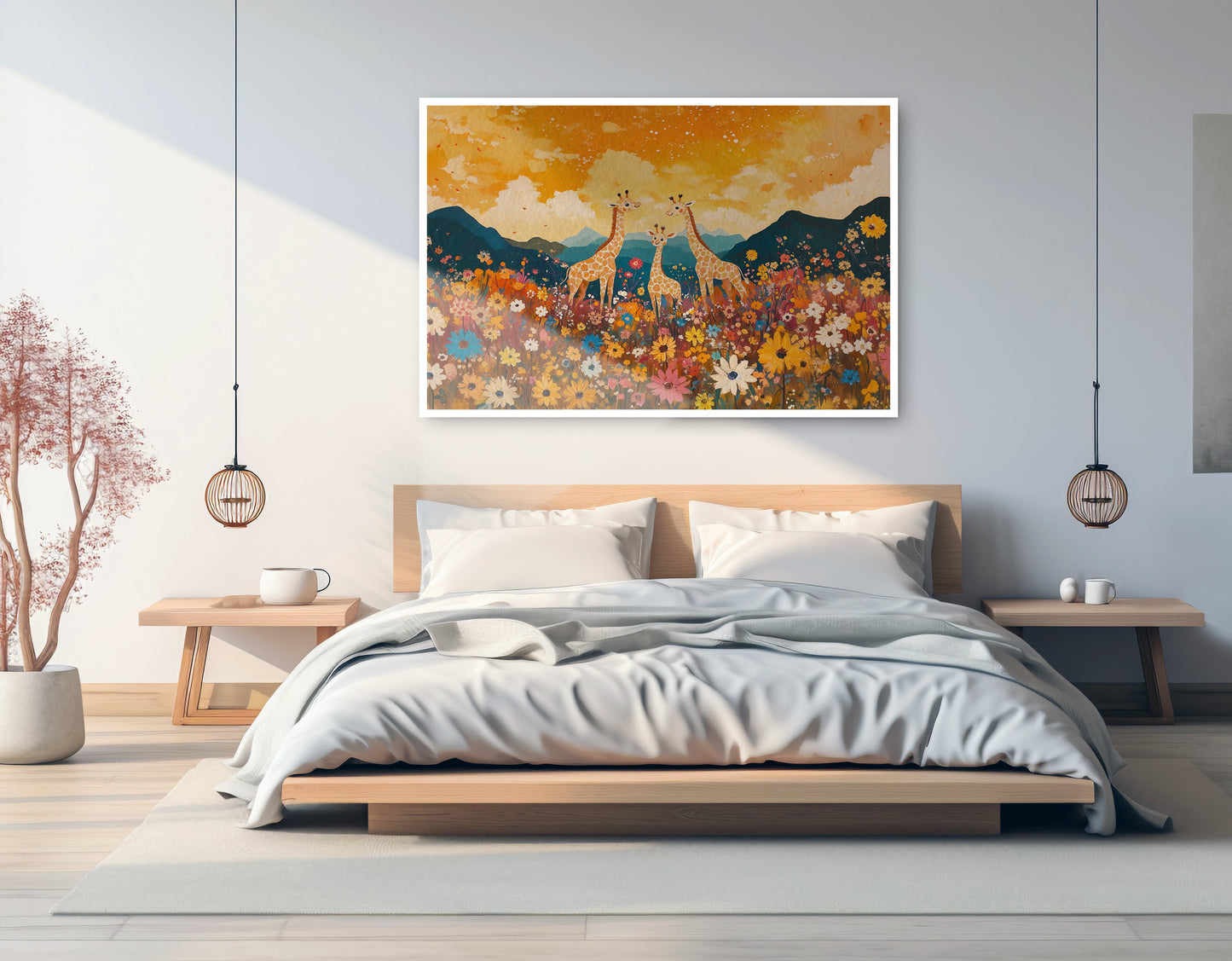 Giraffe Village Landscape African American canvas print artwork view