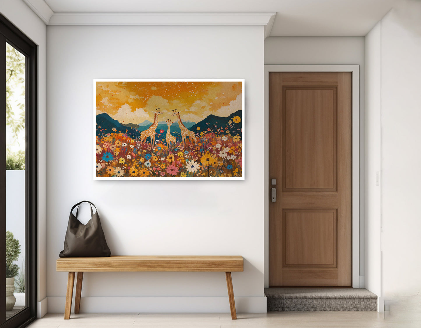 Giraffe Village Landscape African American canvas print home decor view