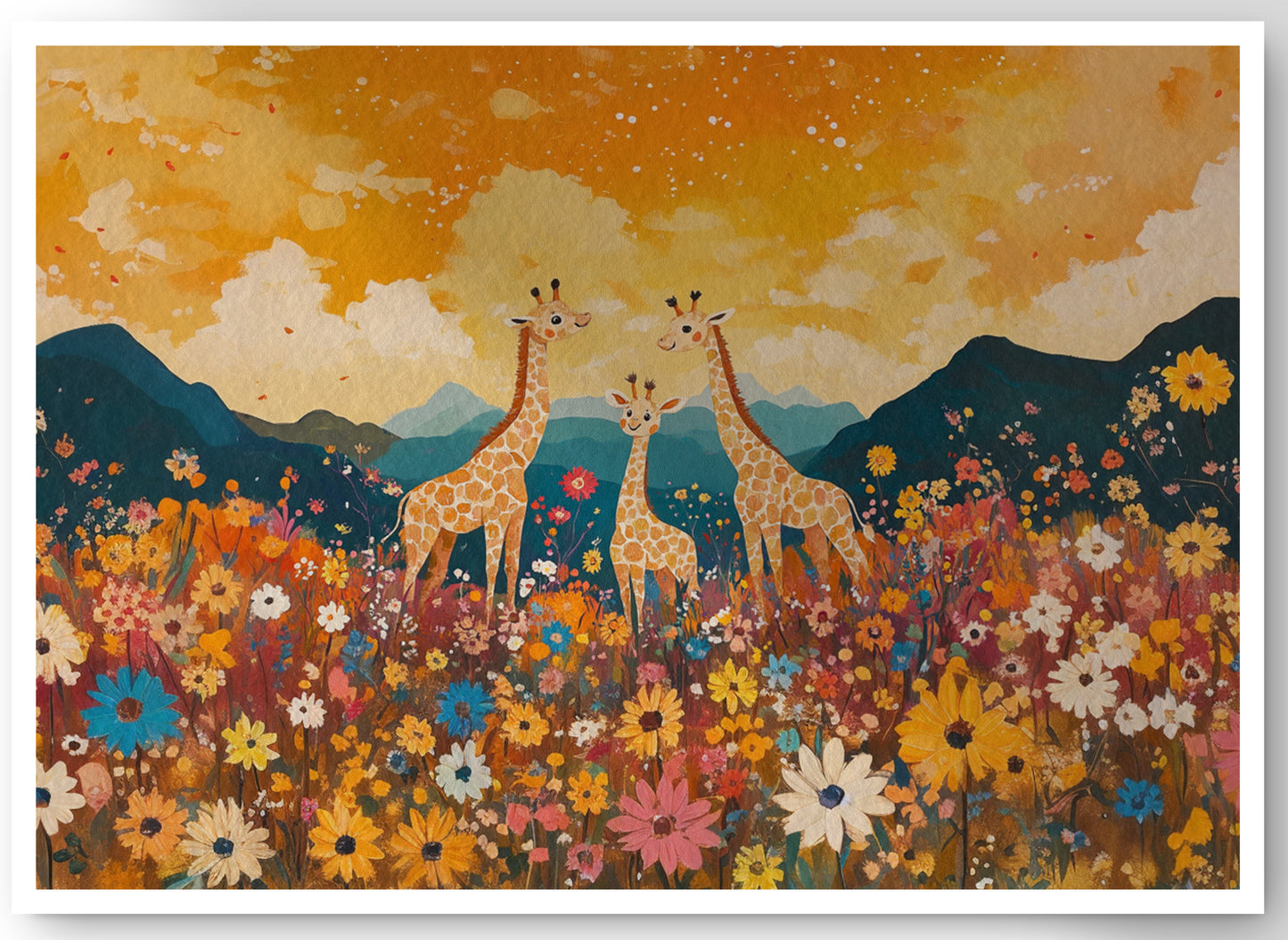 Giraffe Village Landscape African American canvas print by MoomZee Artwork