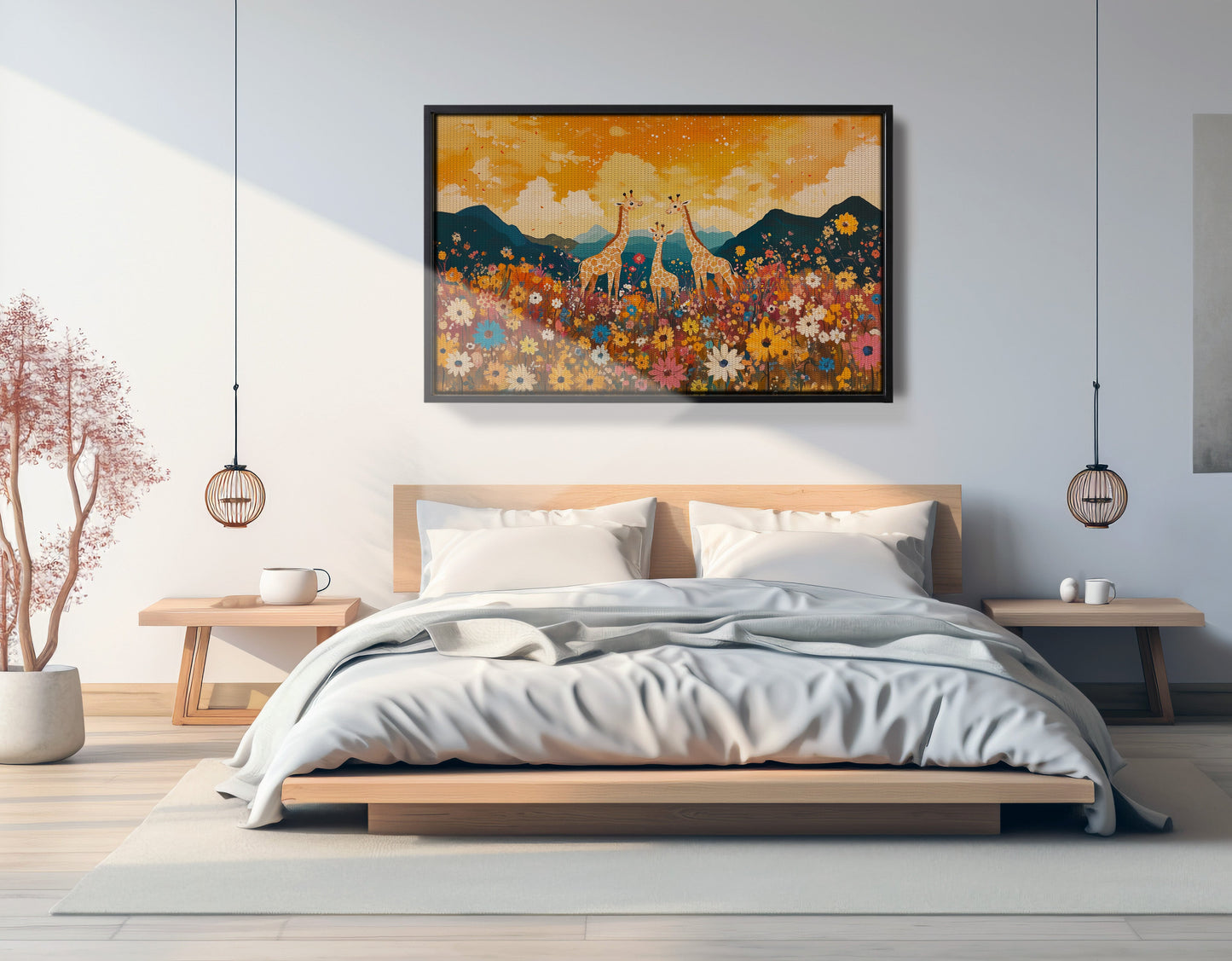 Giraffe Village Landscape African American canvas print view 27