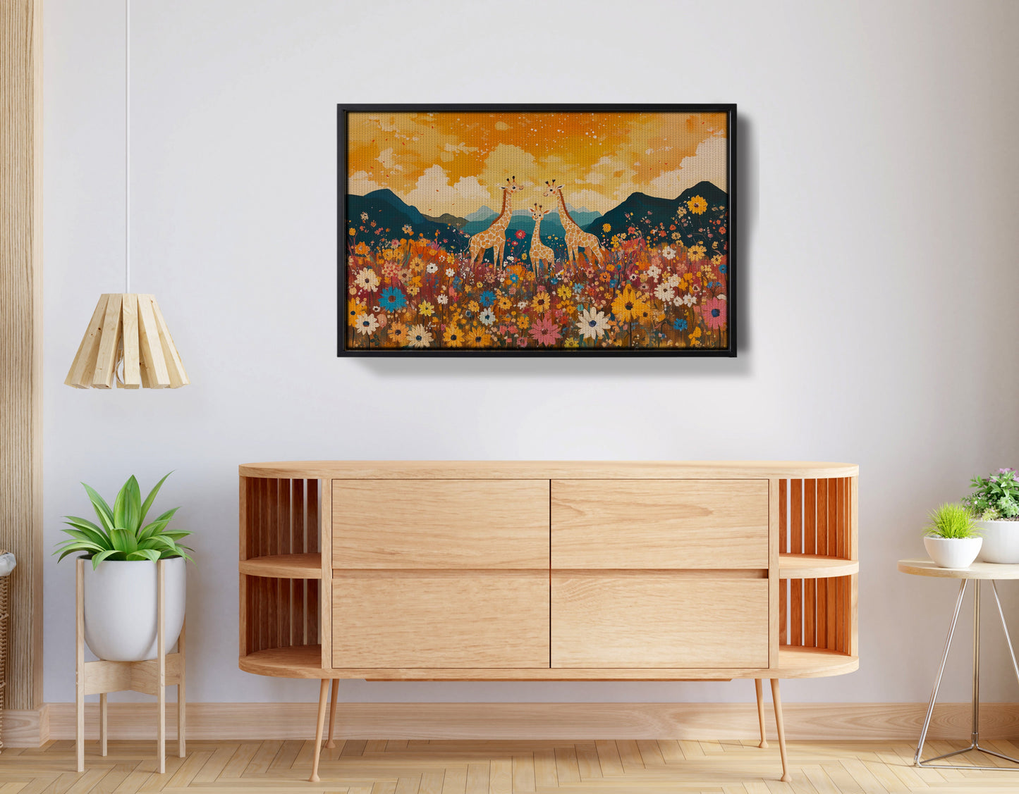 Giraffe Village Landscape African American canvas print view 26
