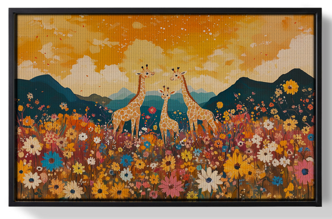 Framed Giraffe Village Landscape African American canvas print for home decor