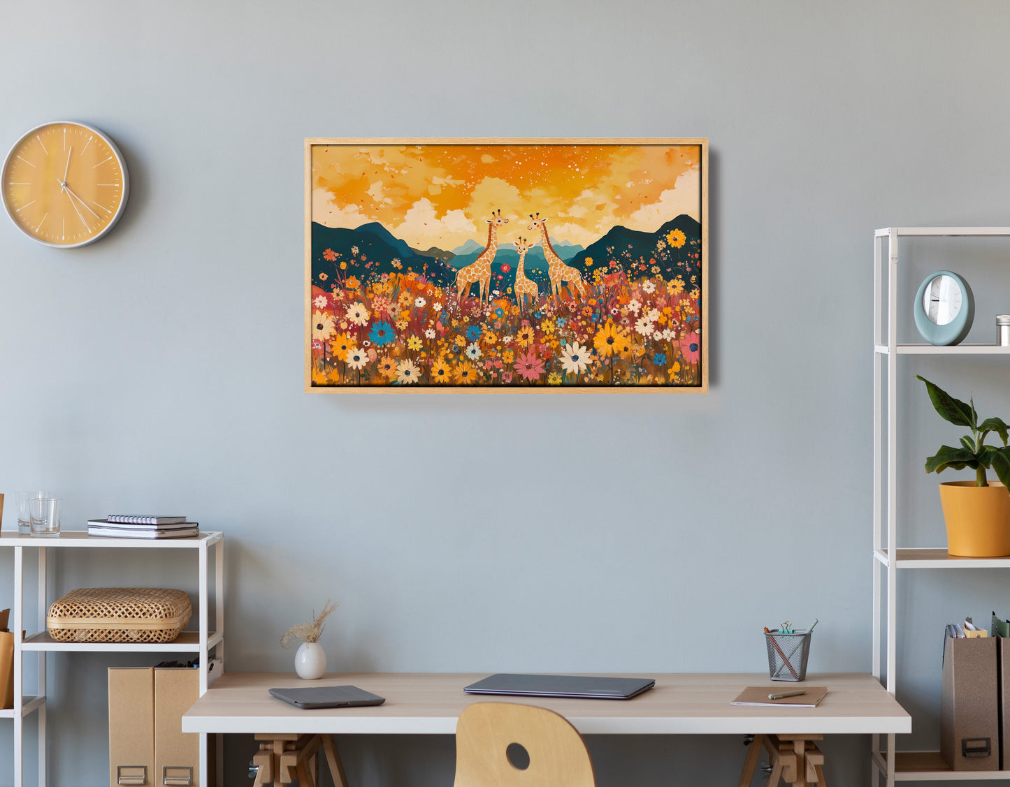 Giraffe Village Landscape African American canvas print view 54