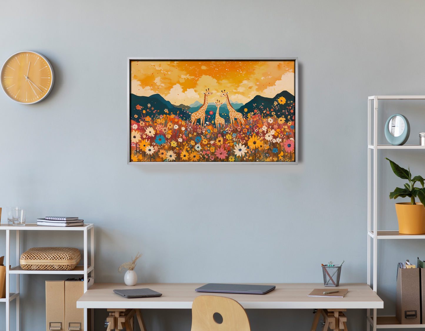 Giraffe Village Landscape African American canvas print view 60