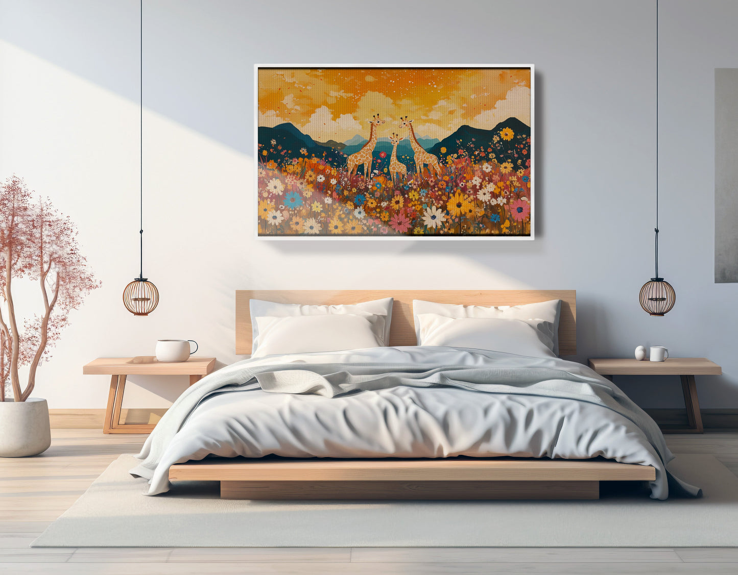 Giraffe Village Landscape African American canvas print view 63