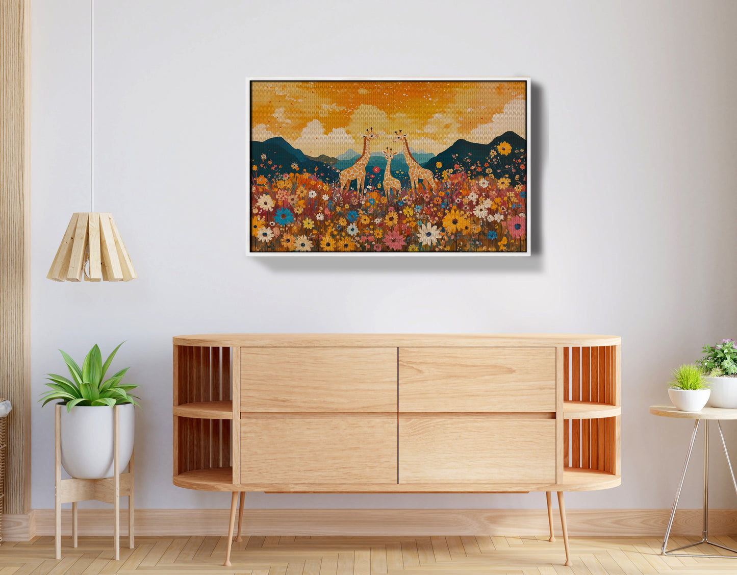 Giraffe Village Landscape African American canvas print view 62