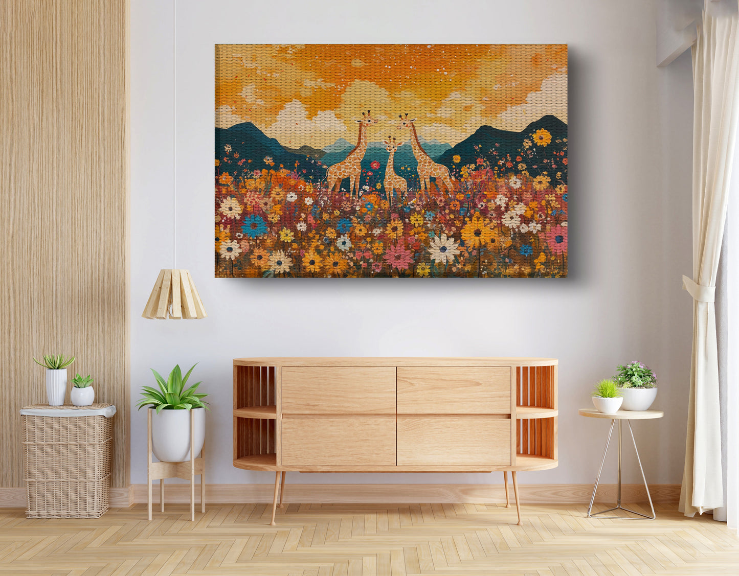 Giraffe Village Landscape African American canvas print view 14