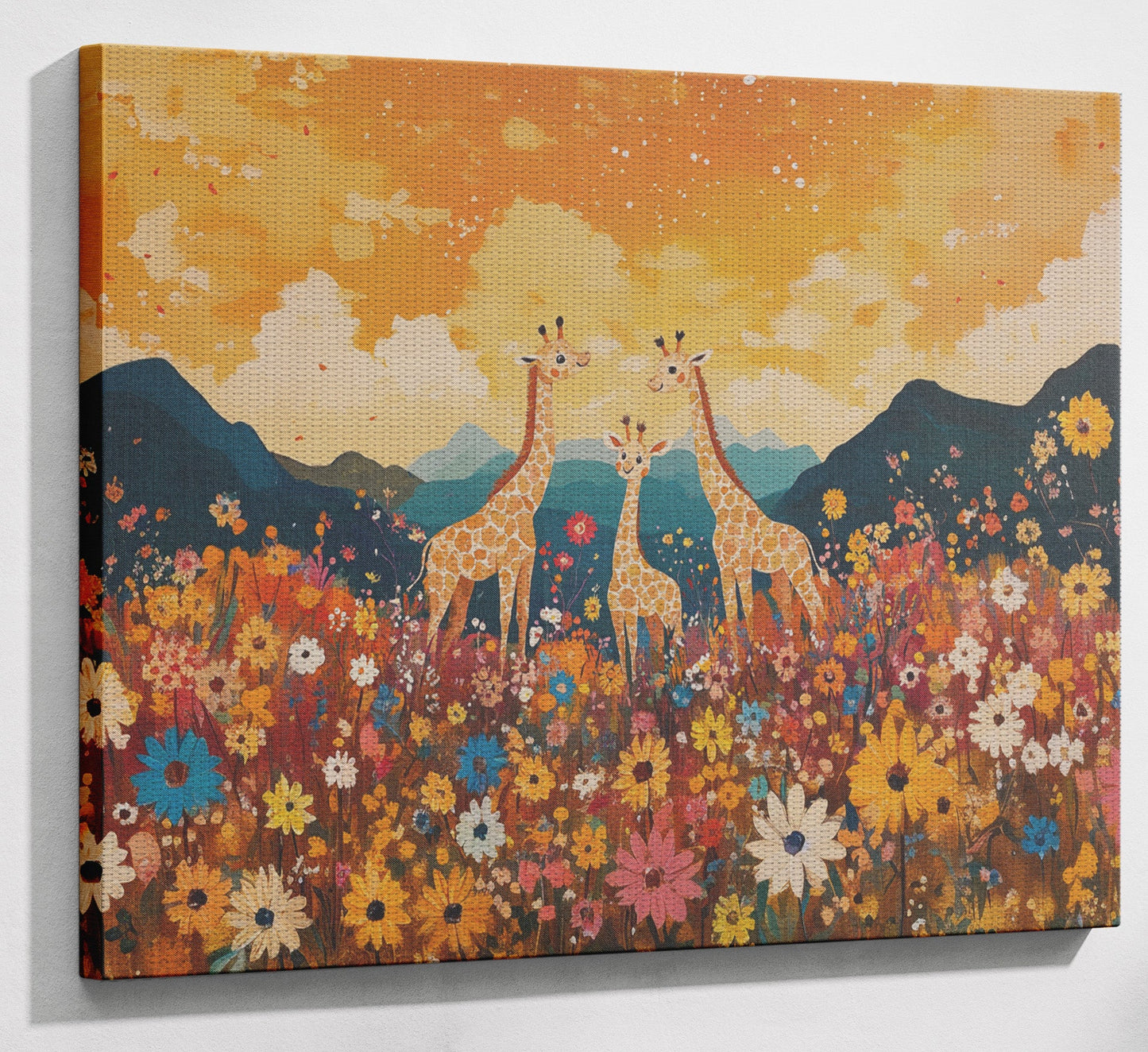 Giraffe Village Landscape African American canvas print view 13