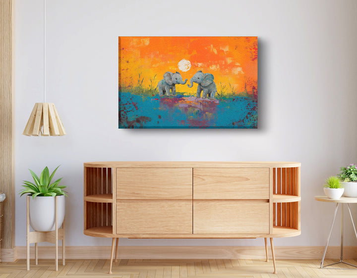 Baby Elephants Sunset African American Wall Art