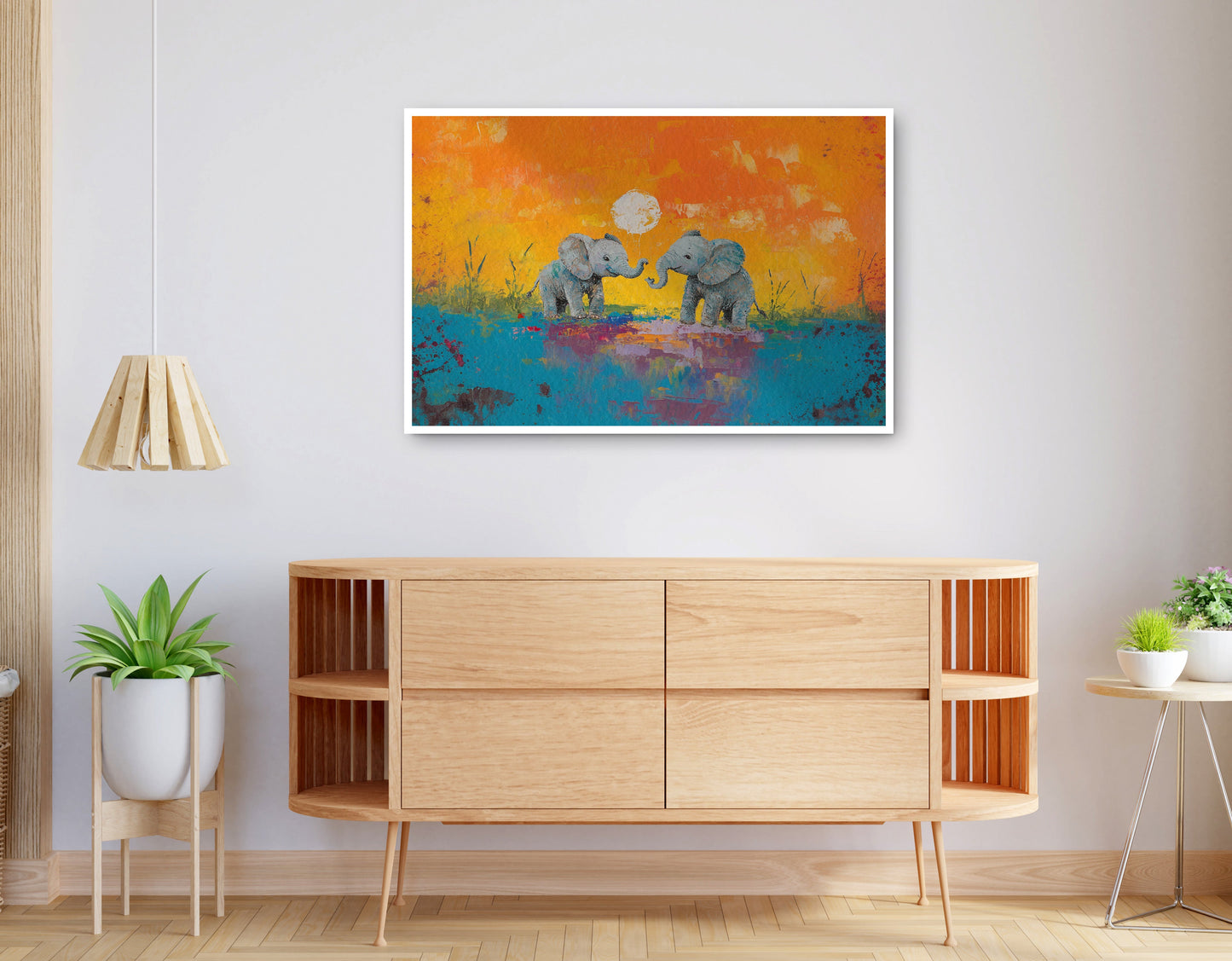 Alternate view of Baby Elephants Sunset Black children wall art canvas print