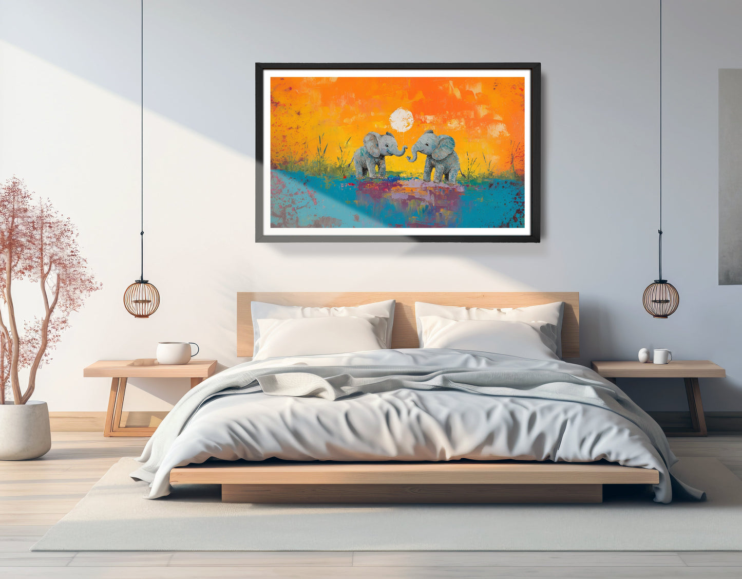Baby Elephants Sunset Black children wall art view 69