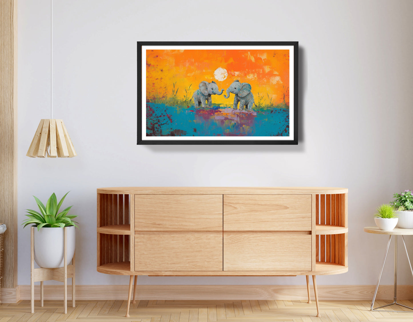 Baby Elephants Sunset Black children wall art view 68