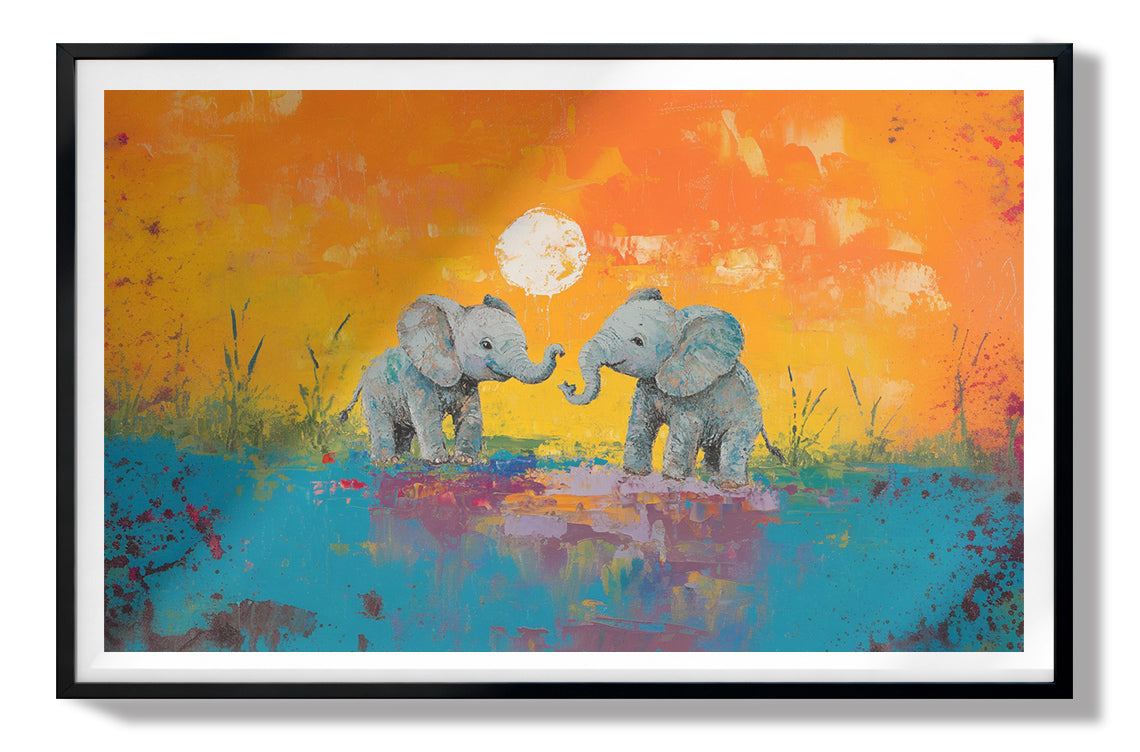 Baby Elephants Sunset Black children wall art view 67