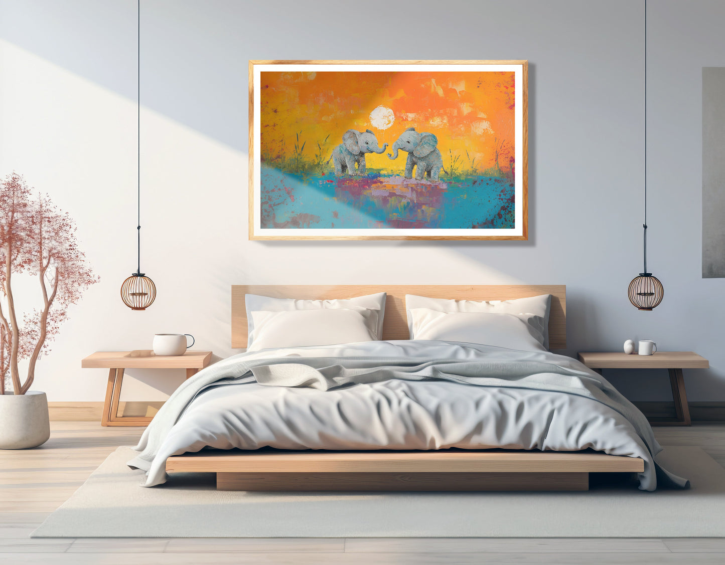 Baby Elephants Sunset Black children wall art view 75