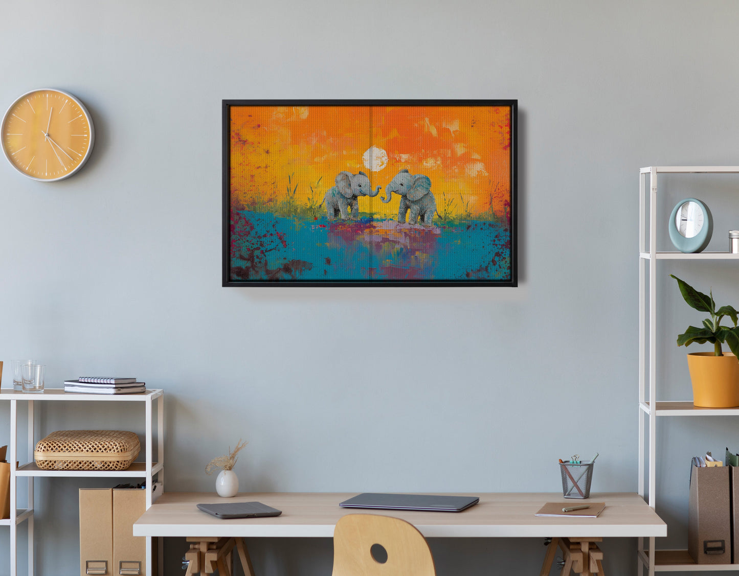 Baby Elephants Sunset Black children wall art view 30
